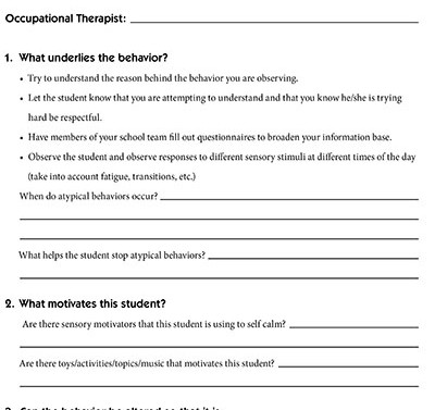 Problem Solving Worksheet for Students with Sensory Processing Disorder